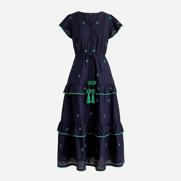 J Crew Embroidered Midi Dress Blue size 10 - Picture 2 of 4